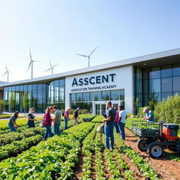 A modern and inspiring agricultural training facility named 'Ascent Agriculture Academy'