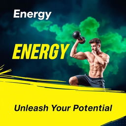 An eye-catching Instagram post cover for a men's fitness club named "Energy Plus"