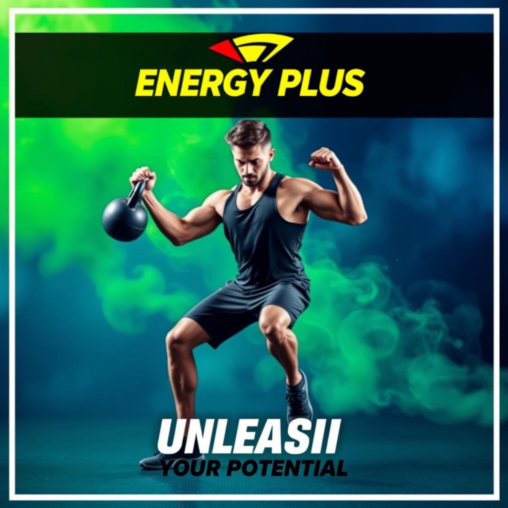 An eye-catching Instagram post cover for a men's fitness club named "Energy Plus"