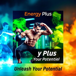 An eye-catching Instagram post cover for a men's fitness club named "Energy Plus"
