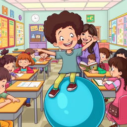 A vibrant and colorful illustration of a classroom filled with children engaged in various activities
