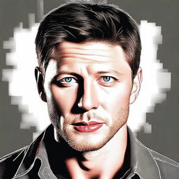 This high-quality digital art image portrays a man resembling actor Jensen Ackles