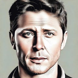 This high-quality digital art image portrays a man resembling actor Jensen Ackles