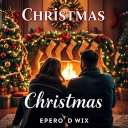 A cozy e-book cover for Christmas featuring a couple sitting in front of a warm fireplace