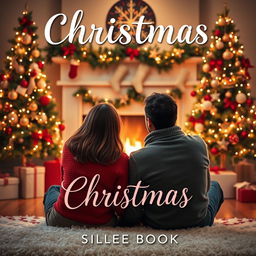 A cozy e-book cover for Christmas featuring a couple sitting in front of a warm fireplace