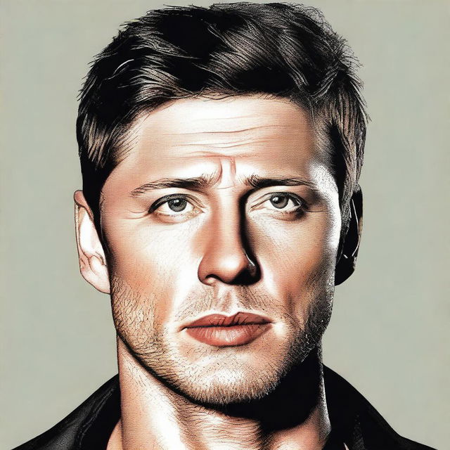 This high-quality digital art image portrays a man resembling actor Jensen Ackles