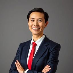 A professional, formal portrait of a confident businessperson