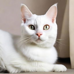 A high-quality photograph featuring a white domestic cat