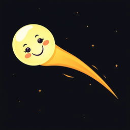 A playful comet represented as a glowing orb with a trailing tail that tapers off like a streak in the night sky