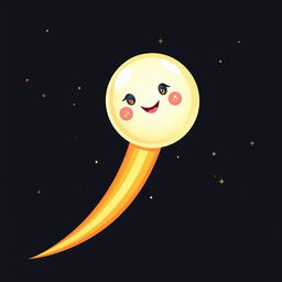 A playful comet represented as a glowing orb with a trailing tail that tapers off like a streak in the night sky