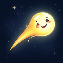 A playful comet represented as a glowing orb with a trailing tail that tapers off like a streak in the night sky