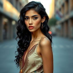 A tall, slender Arab woman with a thin face and long nose
