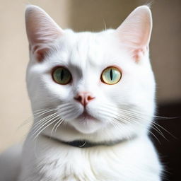 A high-quality photograph featuring a white domestic cat