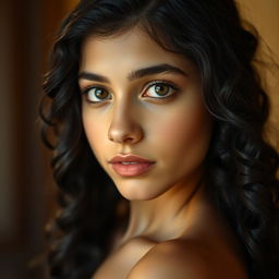 A portrait of an Arab girl, tall and slender, with a thin face and a long nose