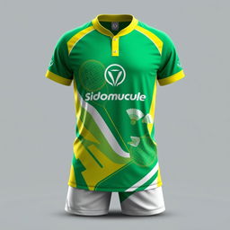 A cool and modern badminton sports uniform design featuring vibrant colors and dynamic patterns