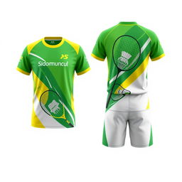 A cool and modern badminton sports uniform design featuring vibrant colors and dynamic patterns