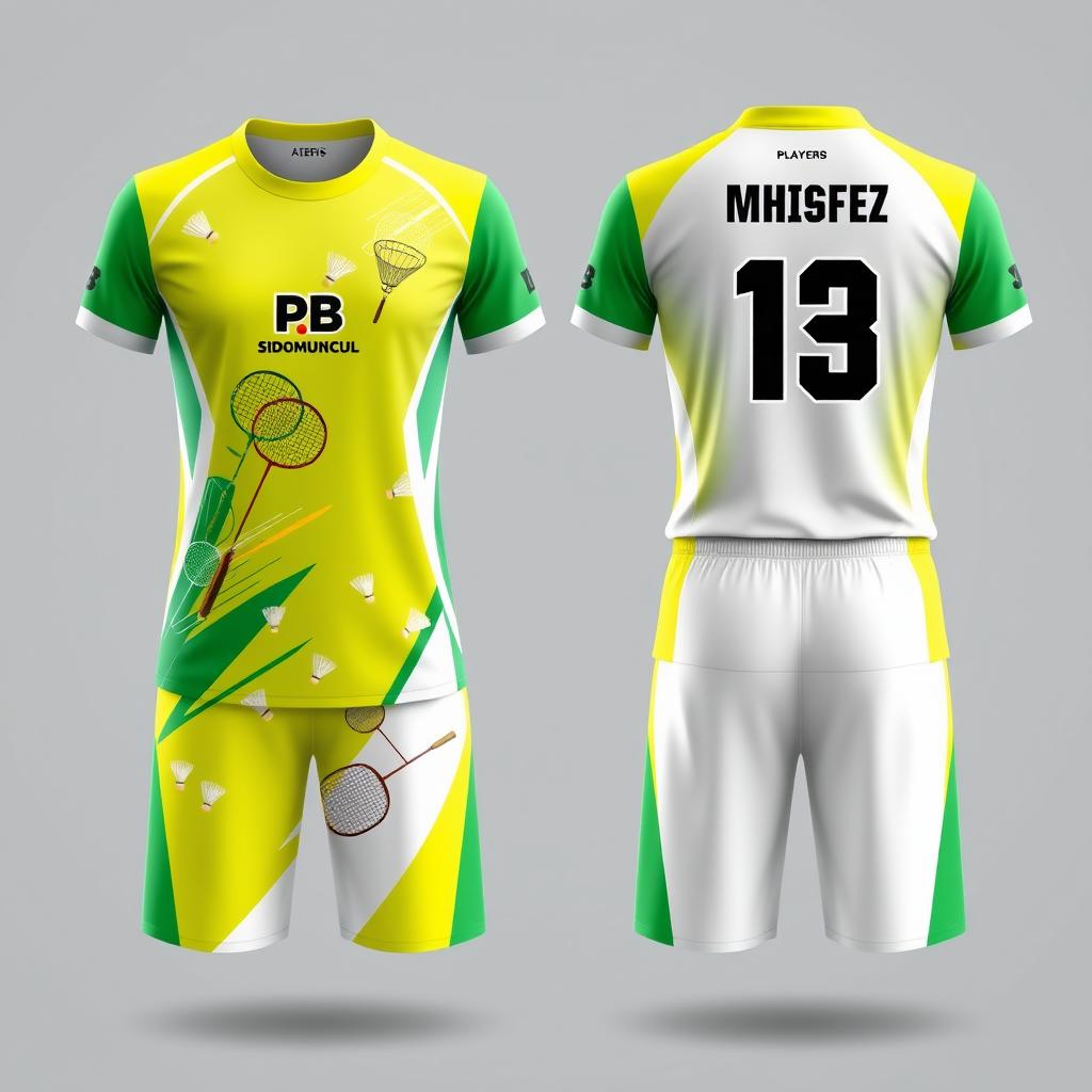 A stylish and modern badminton sports uniform design featuring both front and back views