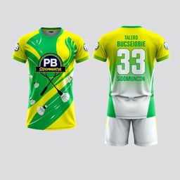 A stylish and modern badminton sports uniform design featuring both front and back views