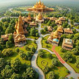 A visionary township design inspired by Sanatan Hindu culture, depicting a spiritual residential community named AadiYogi Sanatan Dham Society