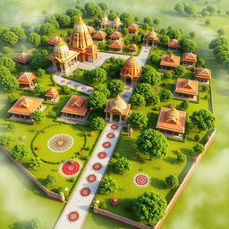 A visionary township design inspired by Sanatan Hindu culture, depicting a spiritual residential community named AadiYogi Sanatan Dham Society