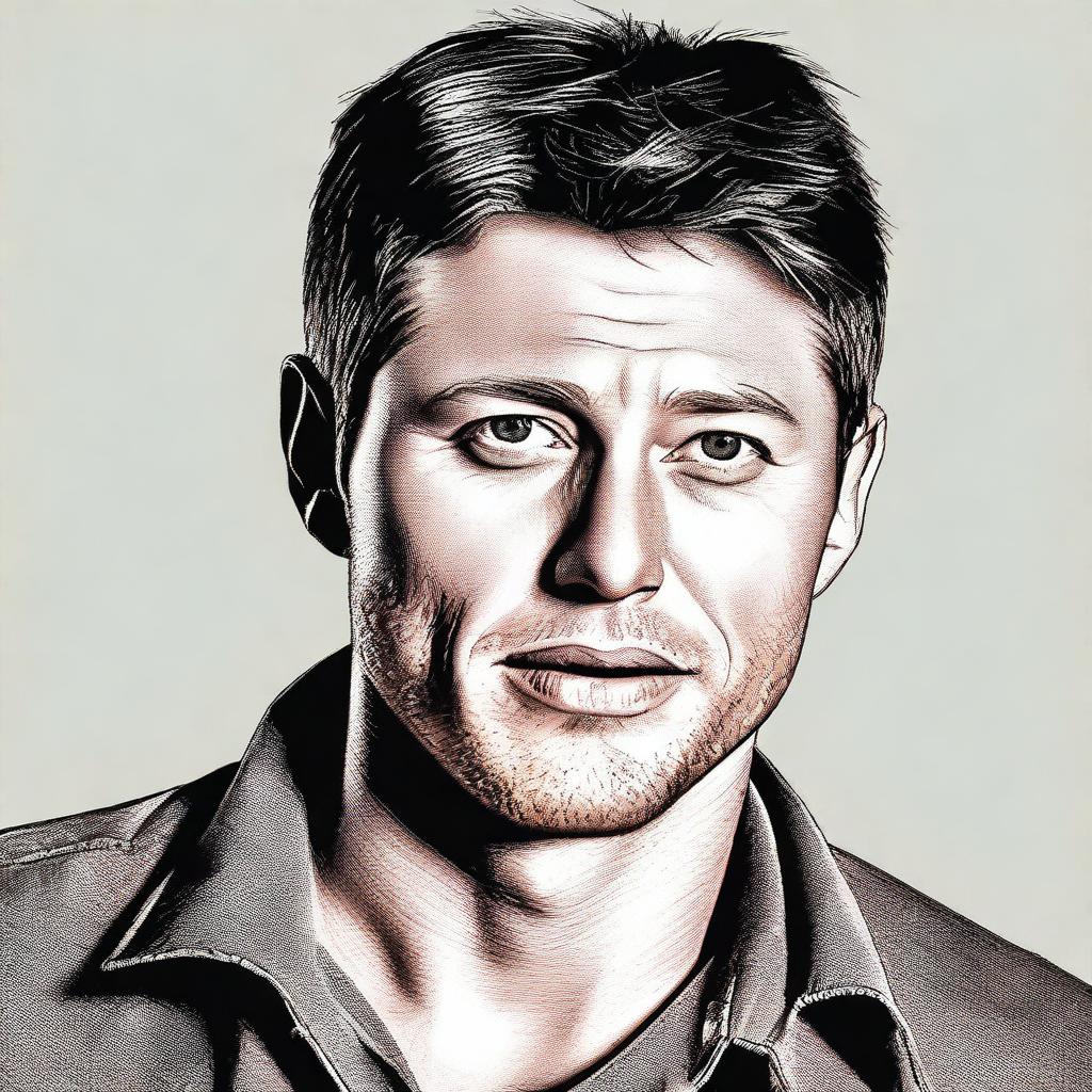 This high-quality digital art image depicts a man who bears a striking resemblance to actor Jensen Ackles