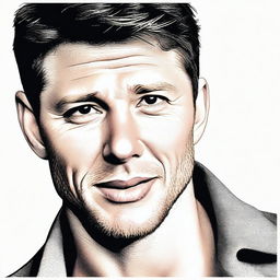 This high-quality digital art image depicts a man who bears a striking resemblance to actor Jensen Ackles