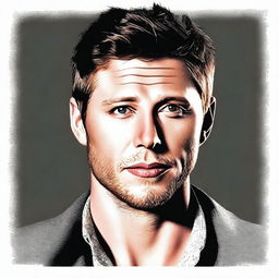 This high-quality digital art image depicts a man who bears a striking resemblance to actor Jensen Ackles