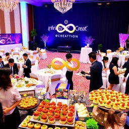 A vibrant and organized event scene showcasing the various services of Infinity Creation, a comprehensive event management company