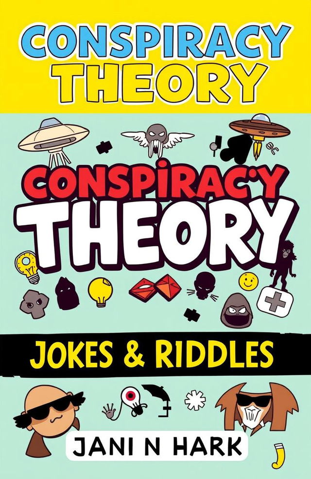 A humorous joke book cover featuring the theme of conspiracy theories and riddles