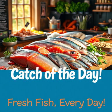 Vibrant Fish Market Poster - Fresh Seafood Every Day!
