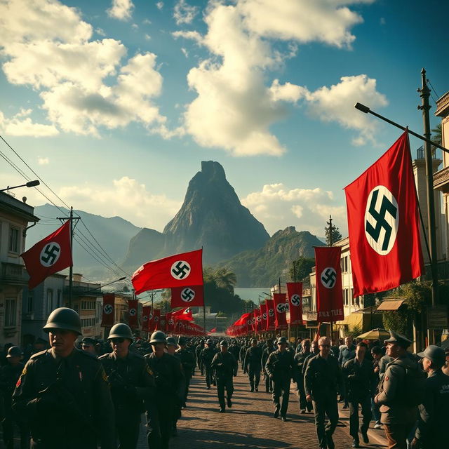 A reimagined historical scene of the city of Rio de Janeiro under Nazi control