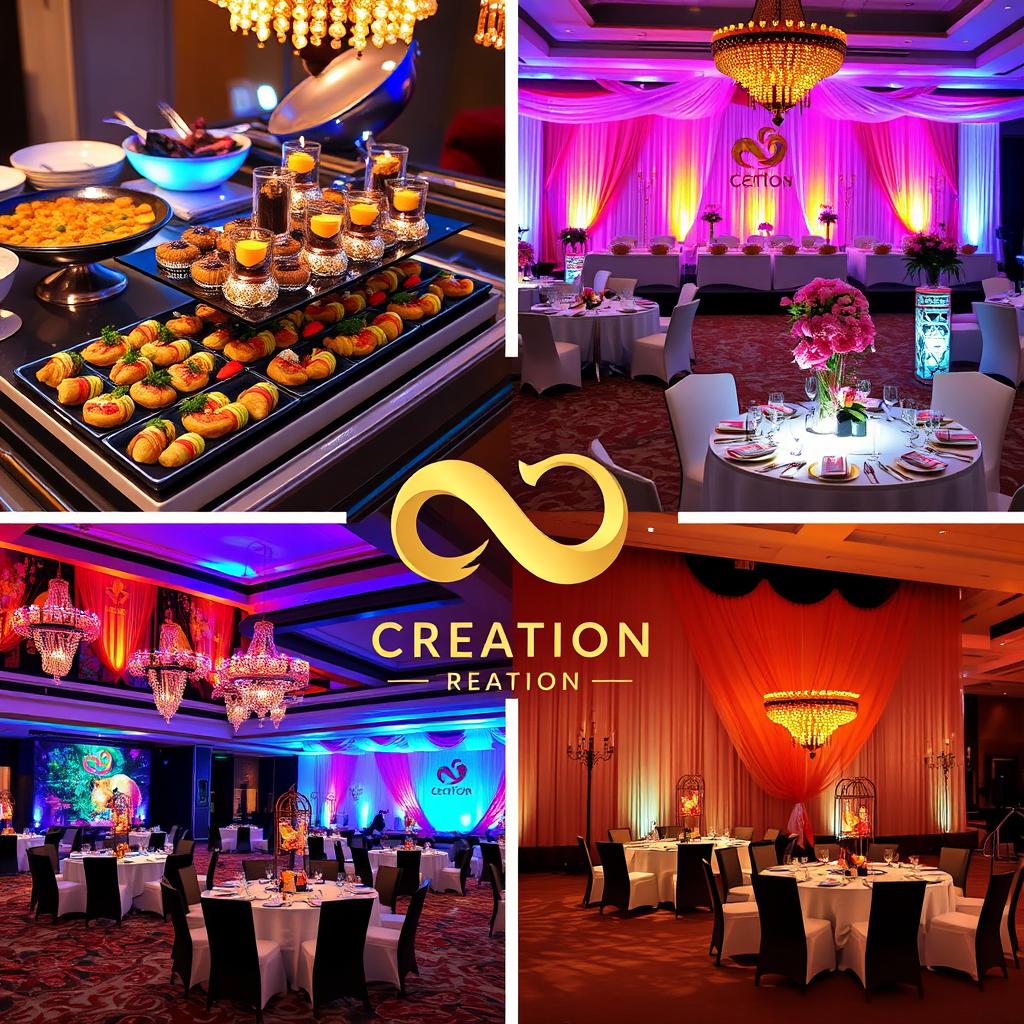 Realistic images showcasing the various services provided by Infinity Creation, an event management company