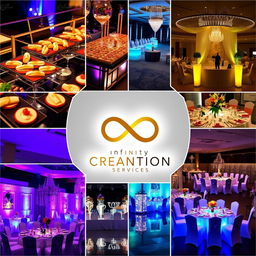 Realistic images showcasing the various services provided by Infinity Creation, an event management company