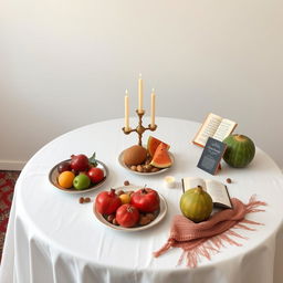 A minimal Yalda night table setting, showcasing traditional Persian elements