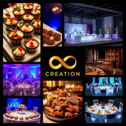 A realistic image showcasing the various aspects of Infinity Creation, a company specialized in event management