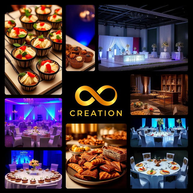 A realistic image showcasing the various aspects of Infinity Creation, a company specialized in event management