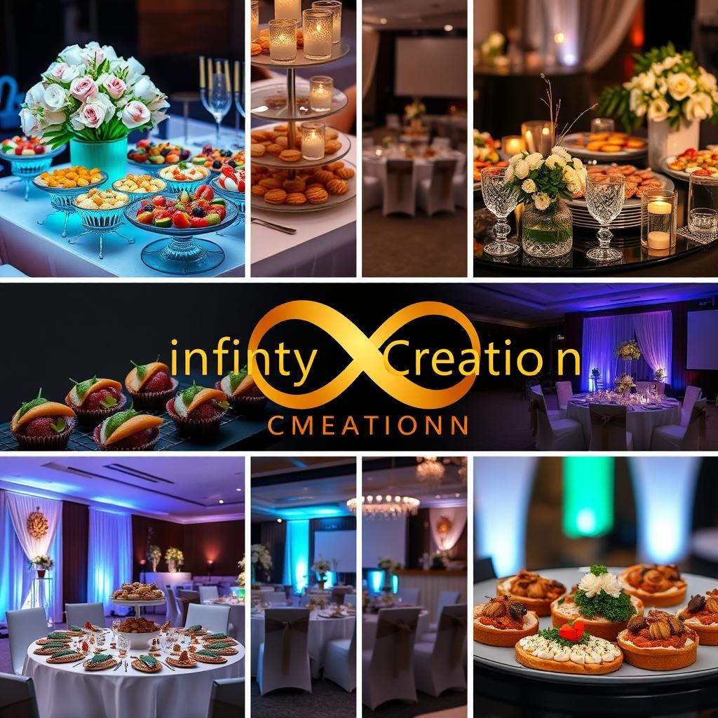 A realistic image showcasing the various aspects of Infinity Creation, a company specialized in event management