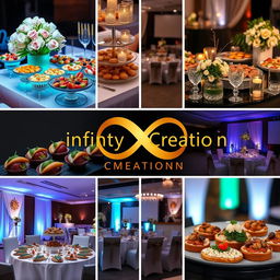 A realistic image showcasing the various aspects of Infinity Creation, a company specialized in event management