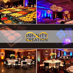 A realistic image depicting the various aspects of Infinity Creation, a professional event management company