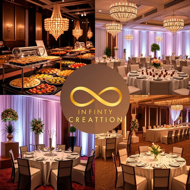 A realistic image depicting the various aspects of Infinity Creation, a professional event management company