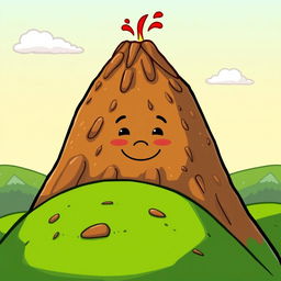 A cartoon-style depiction of a volcano featuring a small mouth that is closed