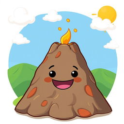 A cheerful cartoon-style volcano with a small happy mouth, designed to look playful and friendly