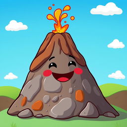 A cheerful cartoon-style volcano with a small happy mouth, designed to look playful and friendly