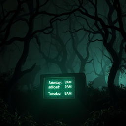 A spine-chilling scene set in a dense, dark jungle during the dead of night