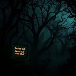A spine-chilling scene set in a dense, dark jungle during the dead of night