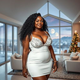 Full-body image of a curvy, mature MILF woman, aged 45, who is breathtakingly beautiful and sexy