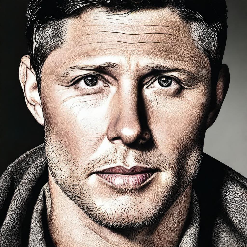 This is a high-quality digital art image that portrays a man who bears a striking resemblance to actor Jensen Ackles