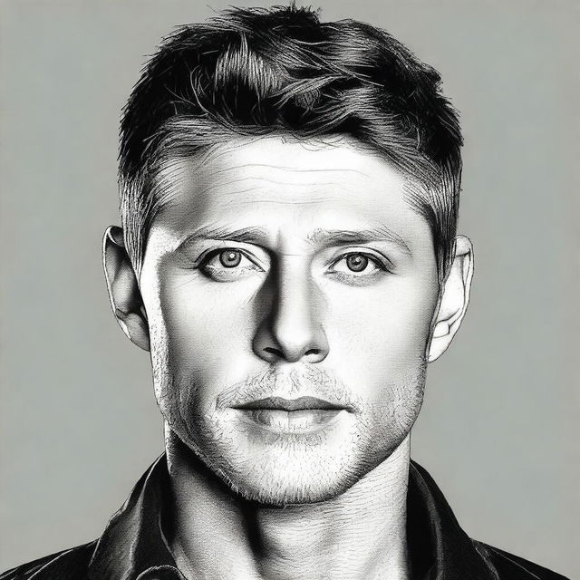 This is a high-quality digital art image that portrays a man who bears a striking resemblance to actor Jensen Ackles