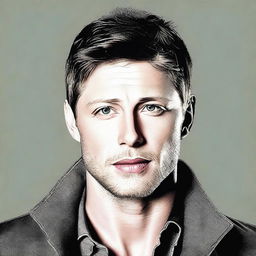 This is a high-quality digital art image that portrays a man who bears a striking resemblance to actor Jensen Ackles