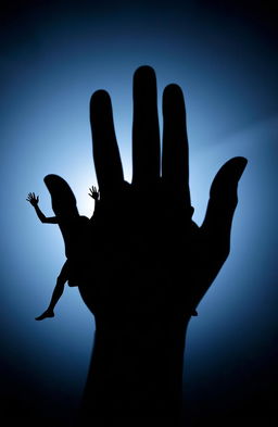 Four human silhouettes emerging from a single shadowy hand reaching upwards, creating a dramatic and mysterious effect